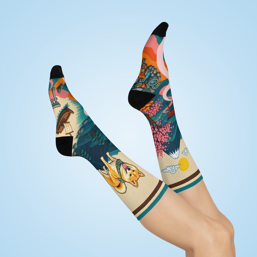 Cherry Blossom 16-Bit Vintage Cushioned Crew Socks